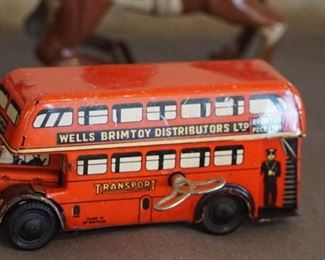 Early Vintage Wells Brimtoy London Bus Toy Double Decker Tin Plate wind up toy