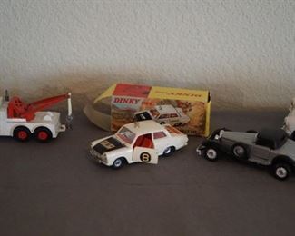 Vintage Toys including a Ford Cortina Rally car by Meccano LTD With original box, Mercedes 540k 1936 model  scale 1/43, and a Lesney Heavy Wreck truck