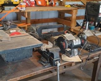 Grinder, Drill press, Oxwall Bench vise, and more!