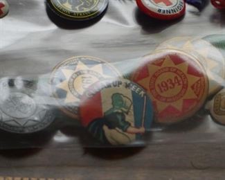 Vintage pins including 1940's Clean up week and Red Cross 