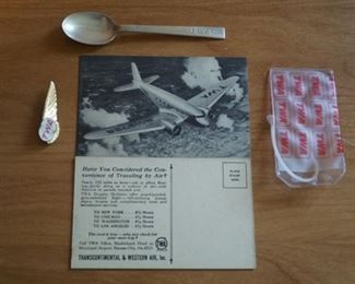 TWA Collectible Items including spoon and pin
