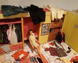 1962 Original Barbie Dream House with most of the original accessories and Original 1962 Barbie and 1964 Ken with Victory dance outfit 