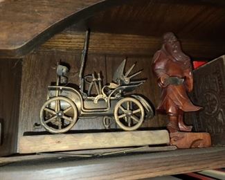 Metal Car & Asian Carved Figurine
