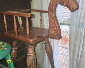 Antique Children Carved Horse High Chair