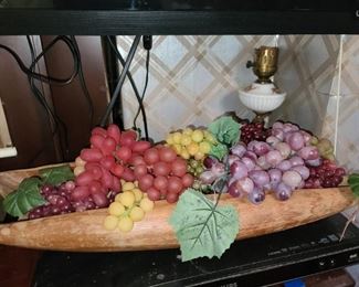 Carved Wood Bowl W/ Fruit