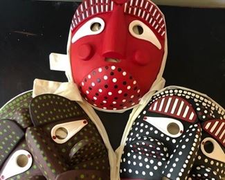 Signed Japanese Masks Set Of 3 