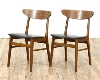 Pair Of Stylish Midcentury Modern Wooden Chairs With Black Seat