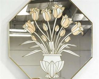 Vintage Windsor Mirror Picture Tulips Octagon Shape In Goldtone Frame