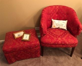 Upholstered small chair and ottoman