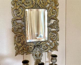 Antique solid brass - stunning - sconce pair! RARE