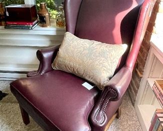 Fortuny pillow on Lee Industries leather wingback chair