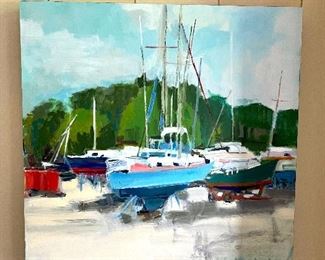 Original Paula Wachsstock - "Boat Yard" - Oil on Board