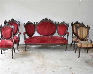 1. Carved Victorian Settee Four Chairs