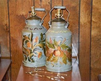 34. Pair Of Vintage Paint Decorated Canisters Mounted as Lamps