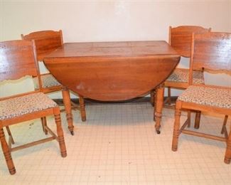 56. Vintage Drop Leaf Dining Table and Four 4 Chairs