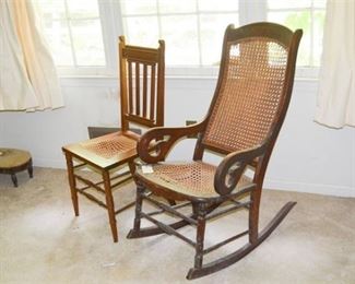 58. Vintage Cane Rocking Chair and Accent Chair