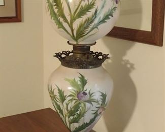 Hand painted banquet lamp; thistle design