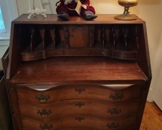 Mahogany slant front desk with fitted interior