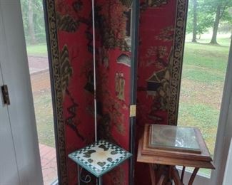 4-panel lacquered Asian screen