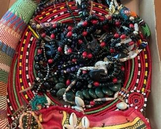 Collection of African beaded jewelry and other