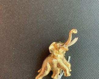 10k figural elephant pin with ruby eyes & ivory tusk