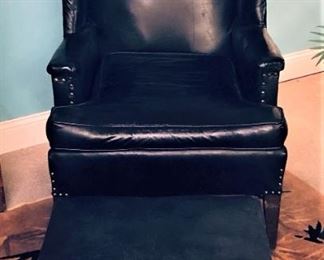 Black Leather Armchair and Matching Ottoman