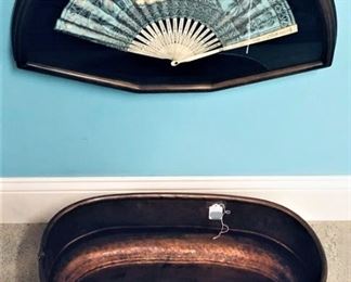 Copper Foot Bath Planter and Framed Oriental Fan