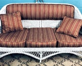 Wicker Loveseat with Pillows and Cushions