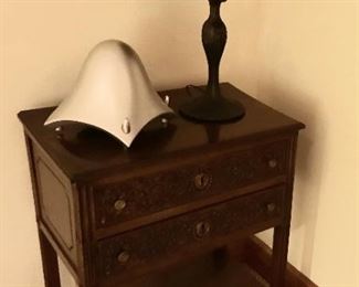 Antique 2 Drawer Stand / Leaded Lamp