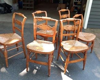 Set of 6 Tiger Maple Rush Seat Chairs