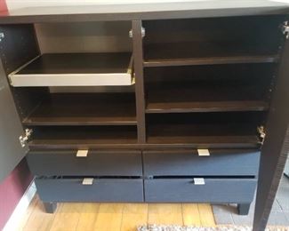Media storage cabinet
We also have brown baskets that fit the shelves perfectly
Pull out shelf fits small printer 