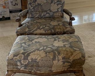 One of a pair of Bergere Chairs w/ Ottomans by Highland House