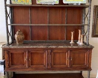 Wrought iron, wood and marble buffet
