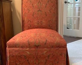 One of 8 dining chairs - beautifully upholstered with nail head trim