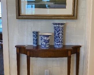 Inlaid Hall Table w/ Blue & white pottery