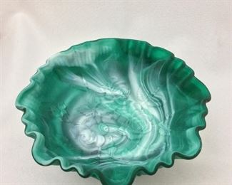 Imperial Jade Green Slag Glass Rose Bowl, 8 1/2" diameter. 