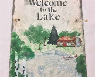 Welcome to the Lake Art on Slate Shingle, 10" x 14". 