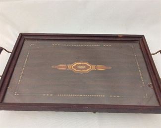 Glass Top Serving Tray, 17" x 11". 