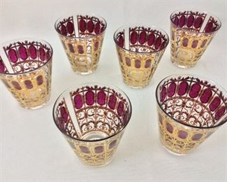 Culver Signed Glasses Cranberry Scroll Set of 6. 