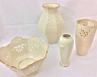 Lenox Vases and Bowl, 9" for tallest. 