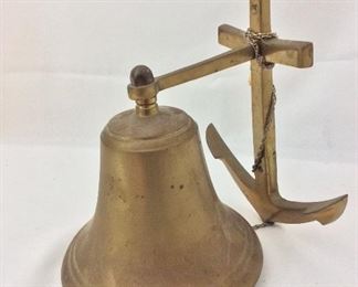 Brass Nautical Anchor Bell, 10" H. 