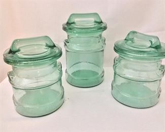 Green Glass Canisters, 8" and 9 1/2" H. 