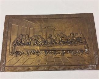 Brass Relief Wall Art The Last Supper, 15 1/2" x 9 1/2". 