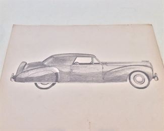 Antique Car Pencil Drawing.