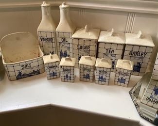 German blue and white kitchen canister sets