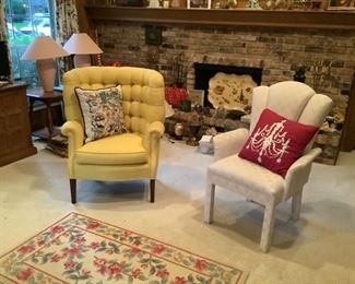 Yellow tufted side chair and  fan style side chair