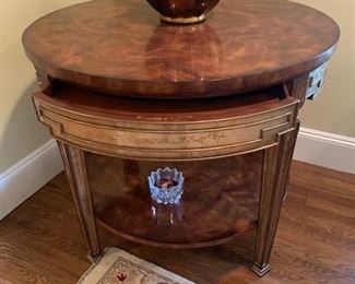 inlayed round table  - pull out draws