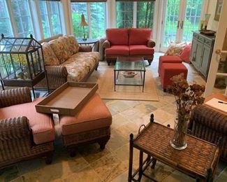 wicker/mahogany wicker set 4 pieces 