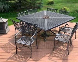 Cast Classics  Square table with 8  arm Chairs  - aluminum 