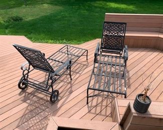 wrought Iron pair Chaise Lounges w/ cousions